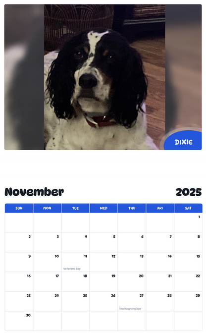 July 2025 - June 2026 Dixie - Pawidols Pet Calendar