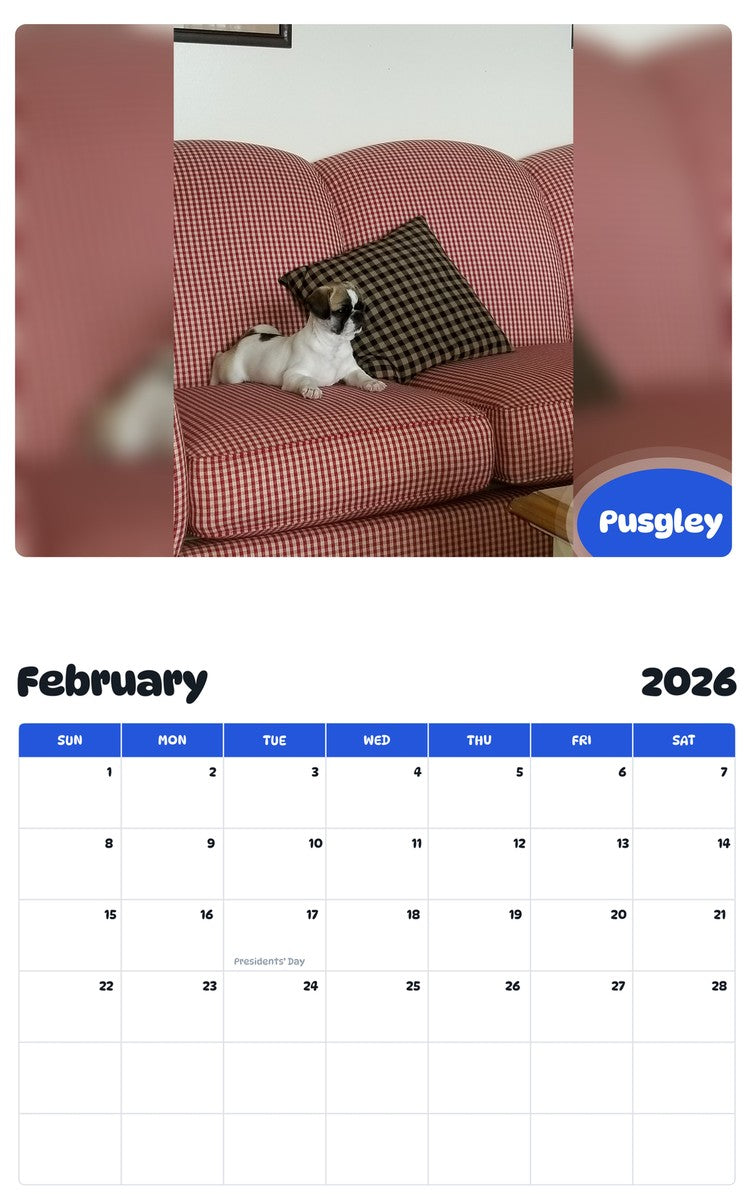 October 2025 - September 2026 Pusgley - Pawidols Pet Calendar
