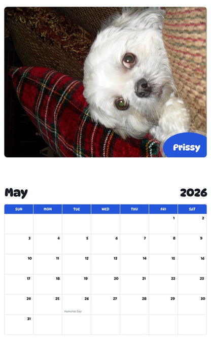2026 - 2027 Prissy - Pawidols Pet Calendar