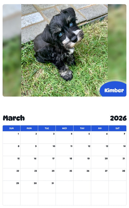 November 2025 - October 2026 Kimber - Pawidols Pet Calendar
