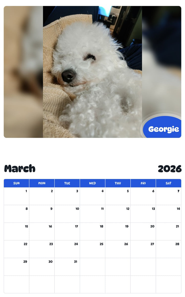 November 2025 - October 2026 Georgie - Pawidols Pet Calendar