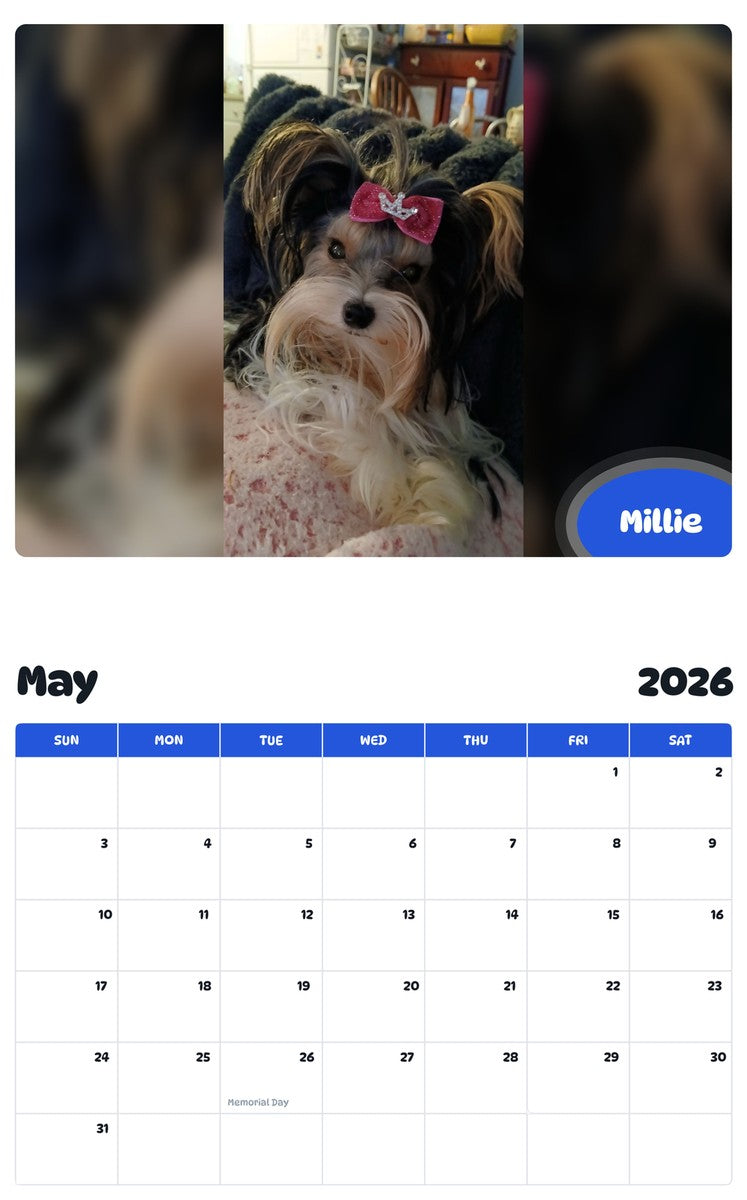 2026 - 2027 Millie - Pawidols Pet Calendar