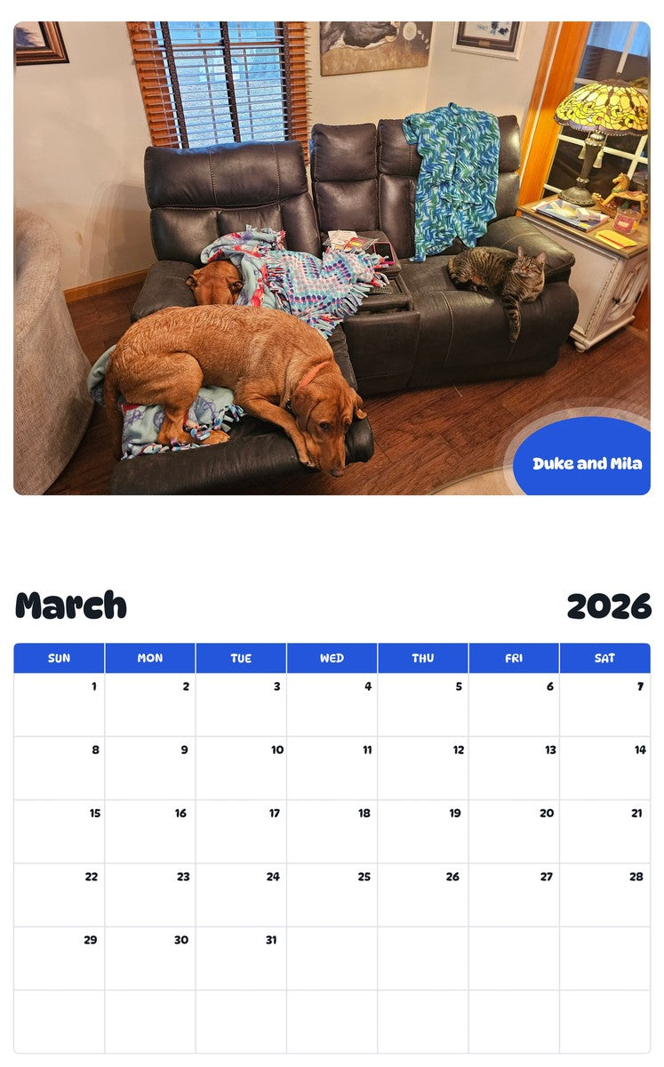 November 2025 - October 2026 Duke and Mila - Pawidols Pet Calendar