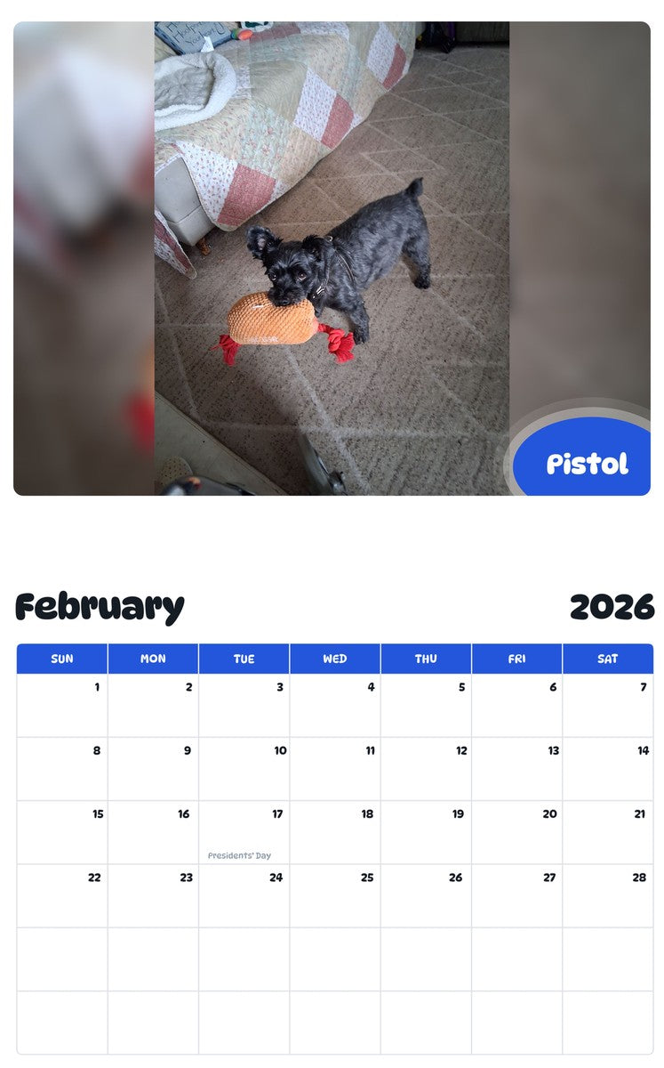 October 2025 - September 2026 Pistol - Pawidols Pet Calendar