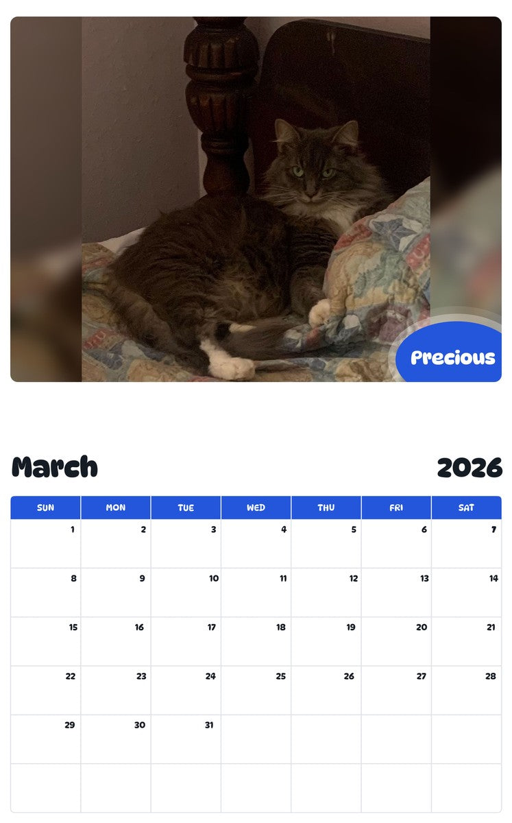 November 2025 - October 2026 Precious - Pawidols Pet Calendar