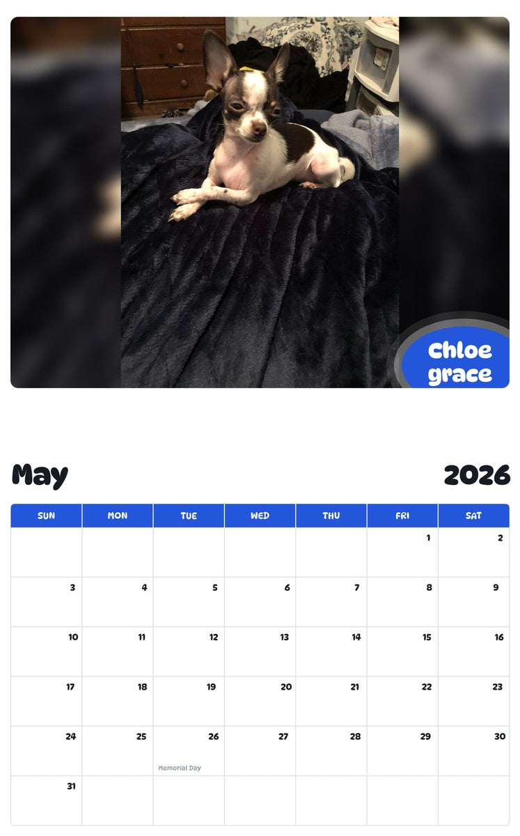 2026 - 2027 Chloe grace - Pawidols Pet Calendar