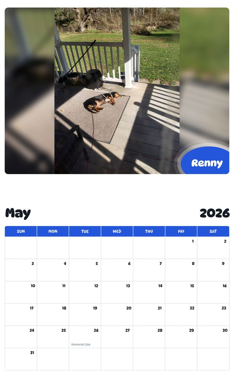 2026 - 2027 Renny - Pawidols Pet Calendar