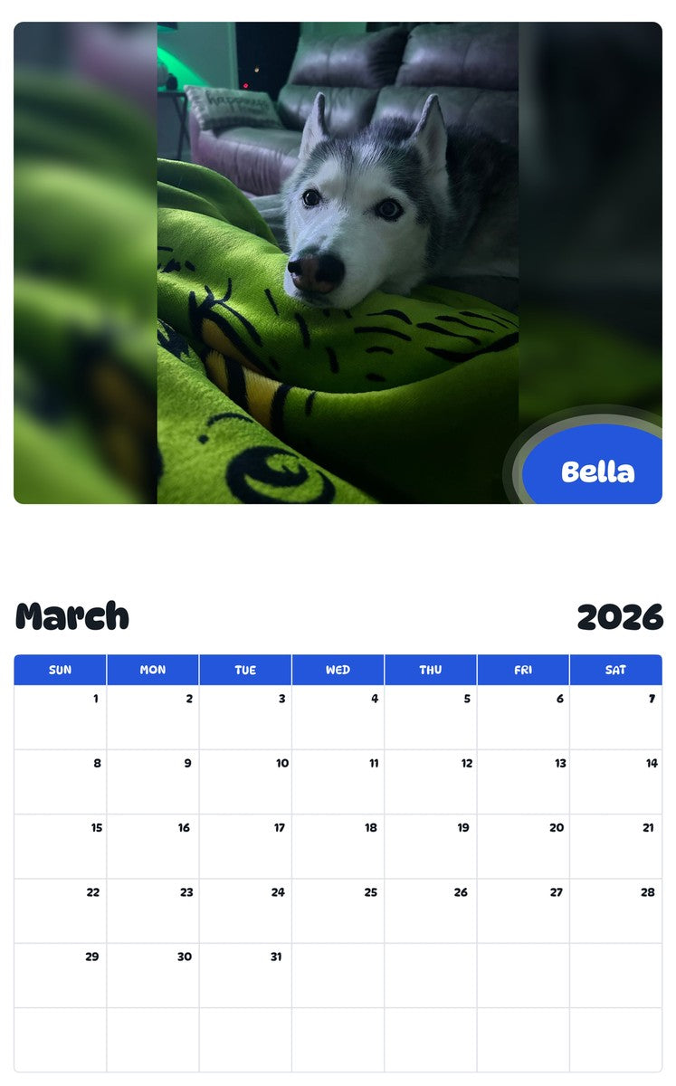 November 2025 - October 2026 Bella - Pawidols Pet Calendar