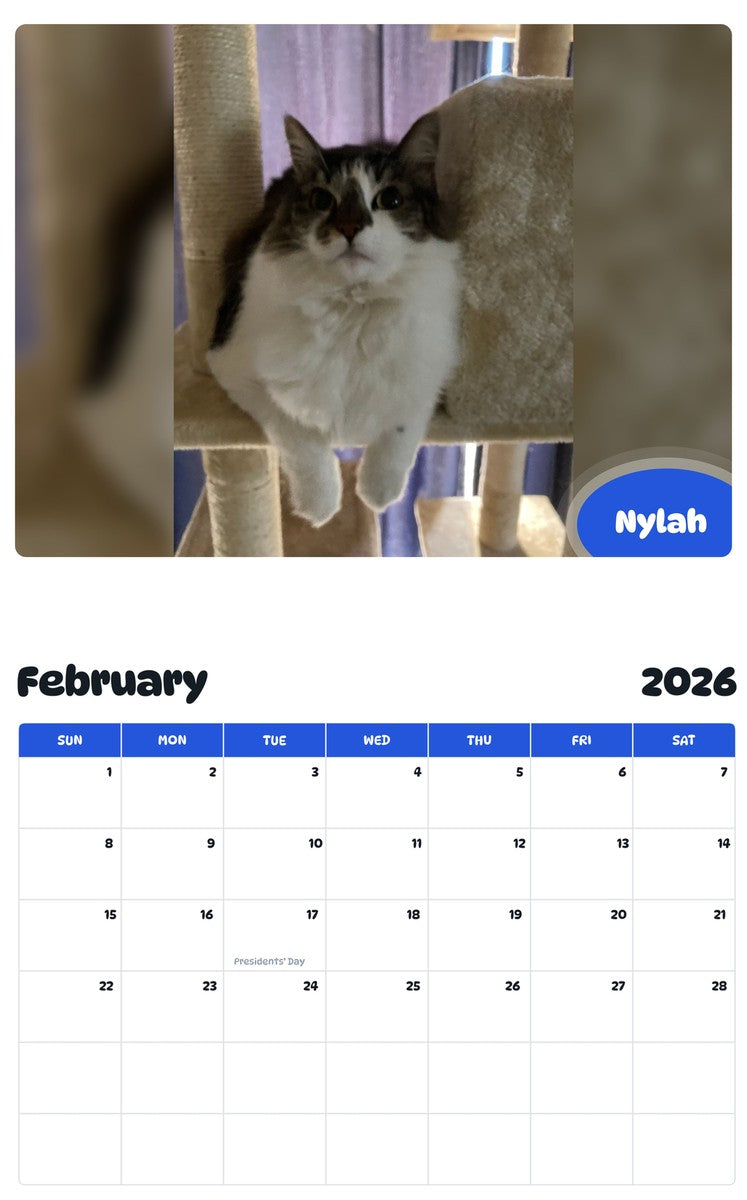 November 2025 - October 2026 Nylah - Pawidols Pet Calendar