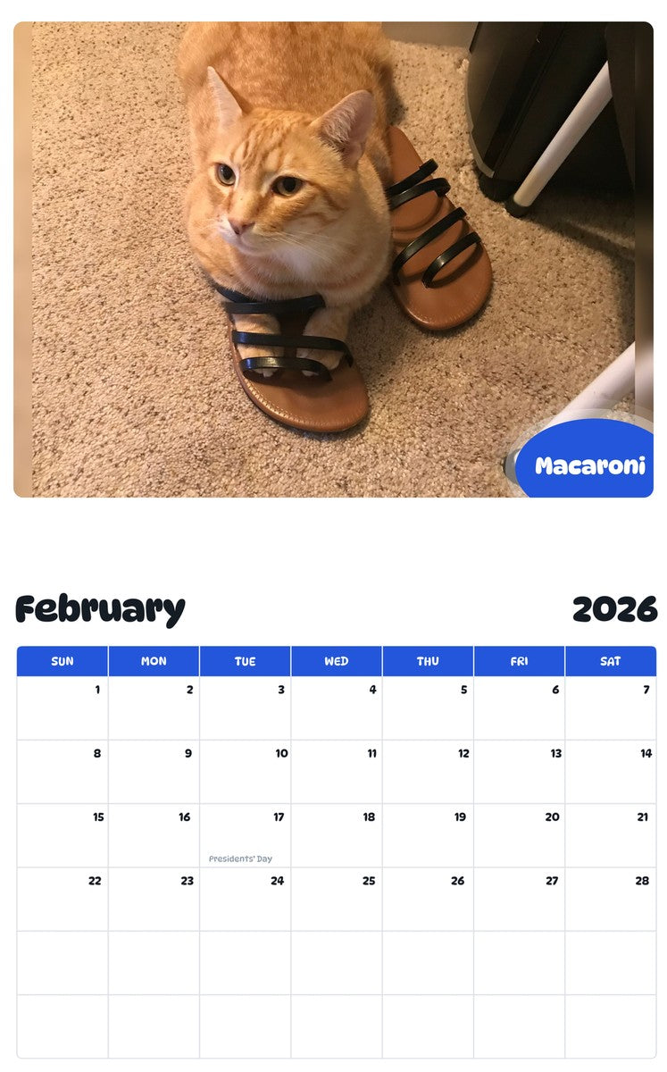 October 2025 - September 2026 Macaroni - Pawidols Pet Calendar