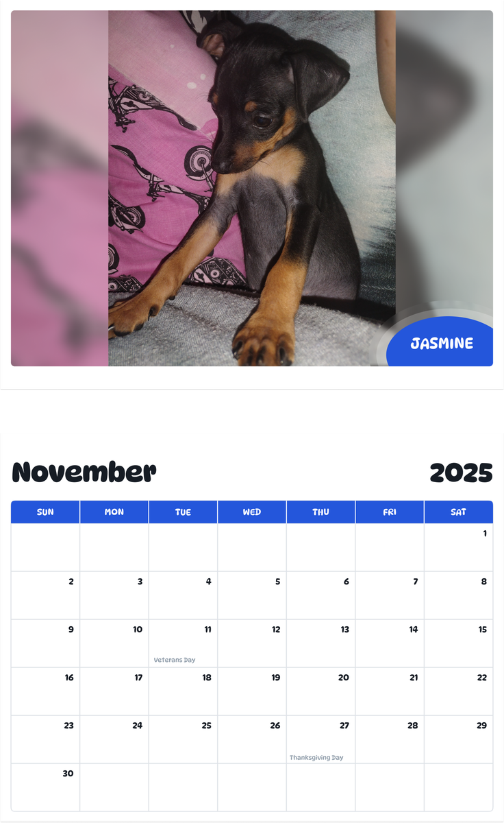 July 2025 - June 2026 Jasmine - Pawidols Pet Calendar