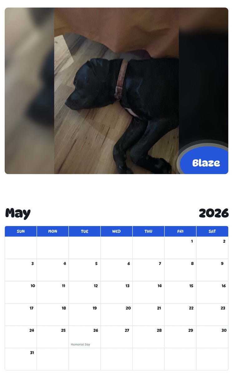 2026 - 2027 Blaze - Pawidols Pet Calendar