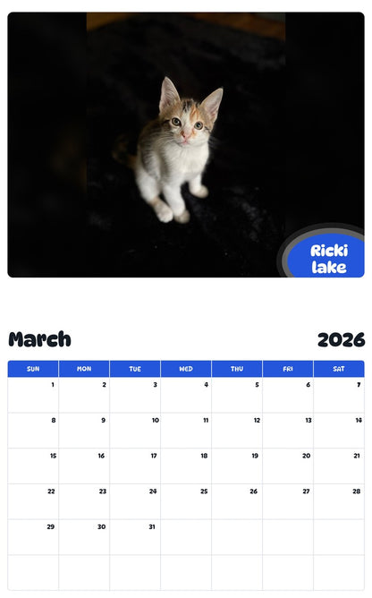 November 2025 - October 2026 Ricki lake - Pawidols Pet Calendar