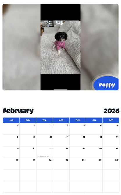 October 2025 - September 2026 Poppy - Pawidols Pet Calendar