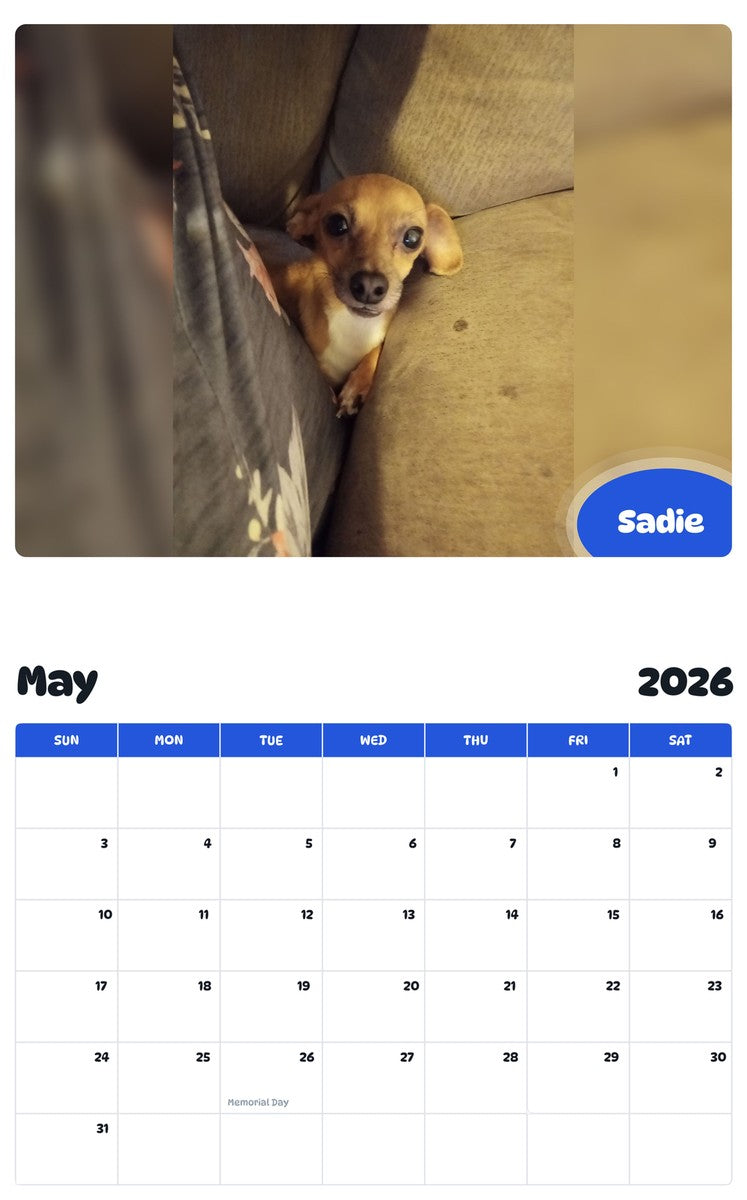 2026 - 2027 Sadie - Pawidols Pet Calendar