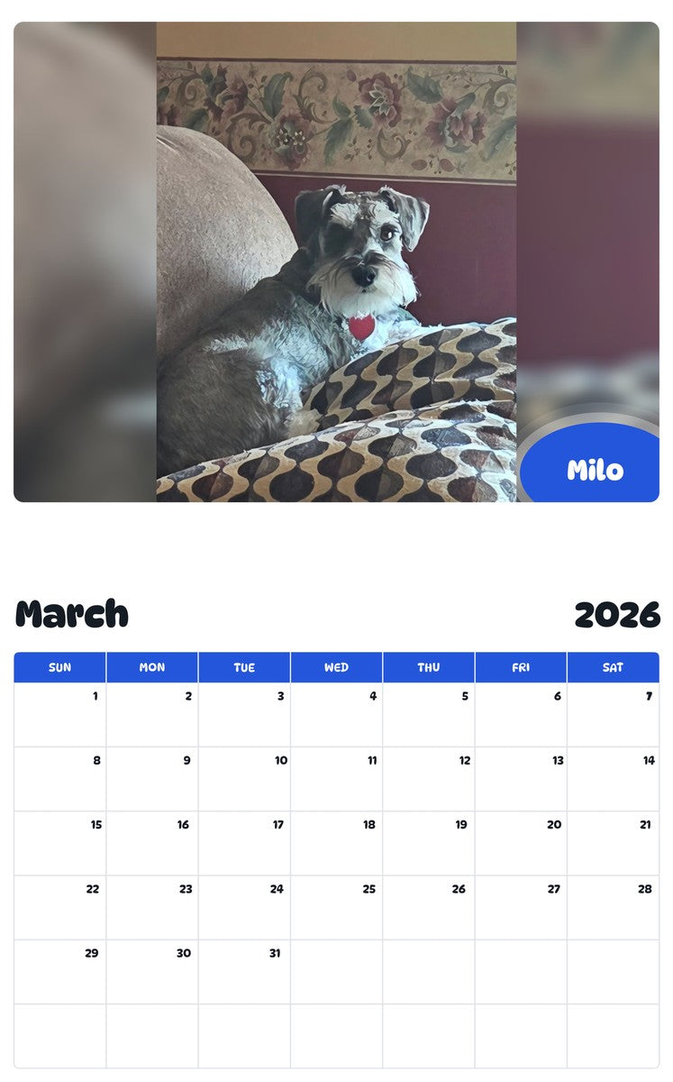 November 2025 - October 2026 Milo - Pawidols Pet Calendar