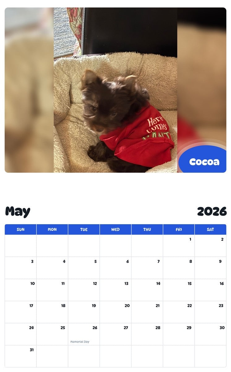 2026 - 2027 Cocoa - Pawidols Pet Calendar
