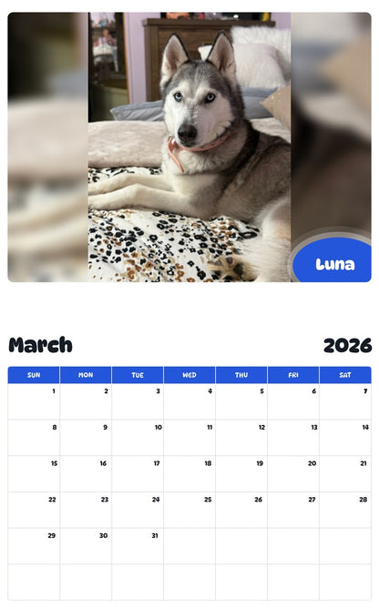 November 2025 - October 2026 Luna - Pawidols Pet Calendar