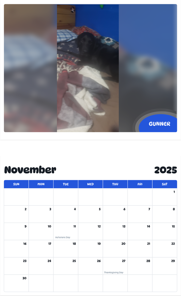 July 2025 - June 2026 Gunner - Pawidols Pet Calendar