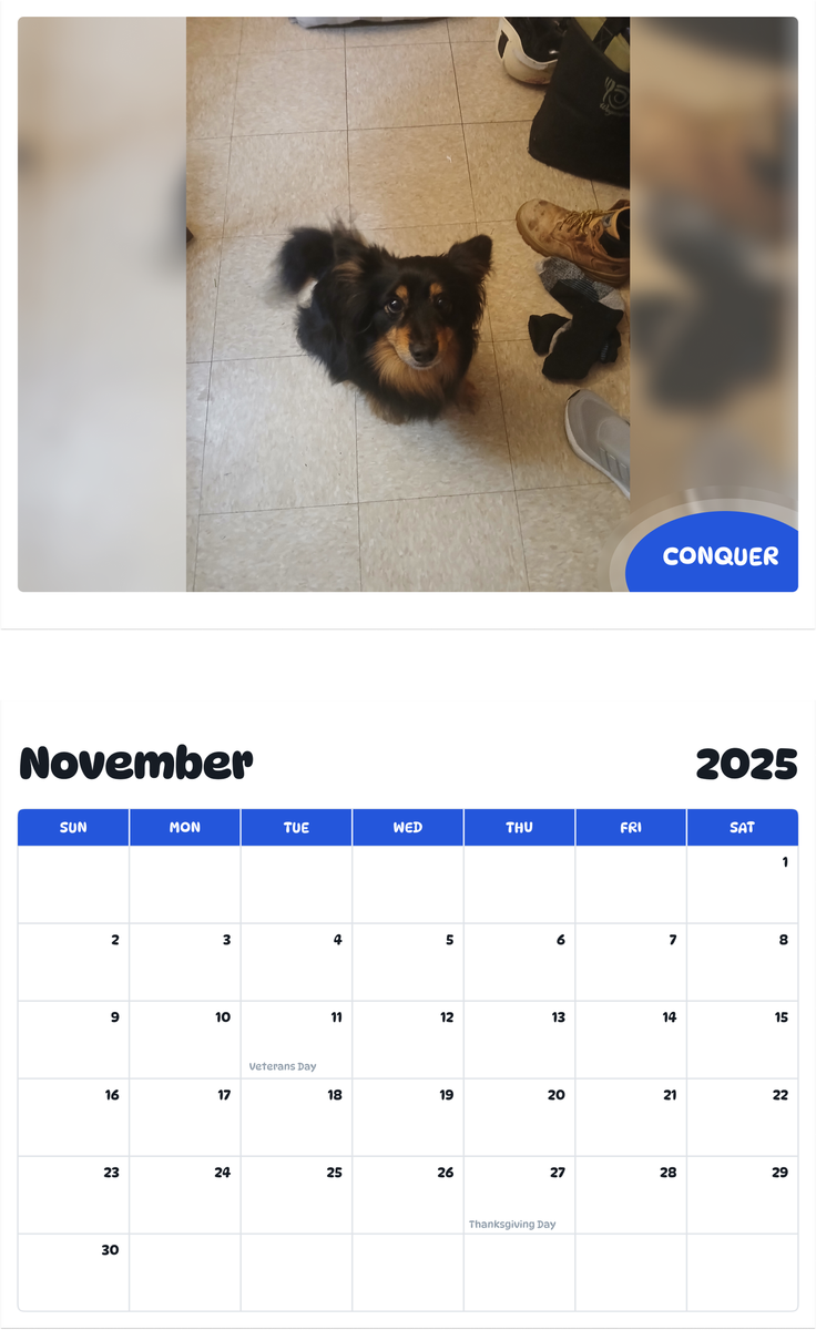 July 2025 - June 2026 Conquer - Pawidols Pet Calendar