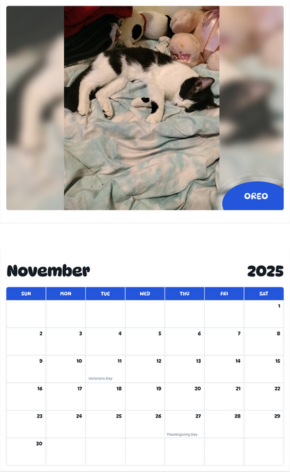 July 2025 - June 2026 Oreo - Pawidols Pet Calendar