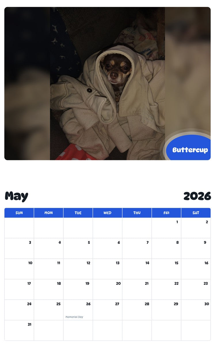 2026 - 2027 Buttercup - Pawidols Pet Calendar
