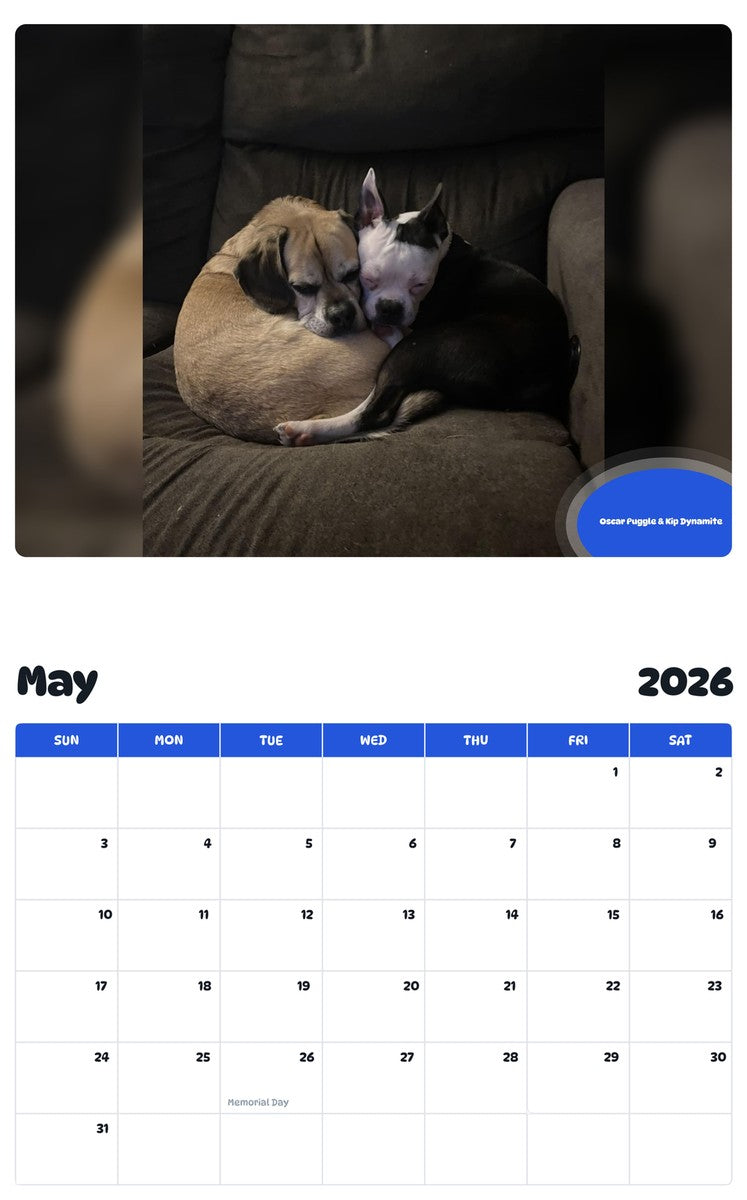 2026 - 2027 Oscar Puggle & Kip Dynamite - Pawidols Pet Calendar