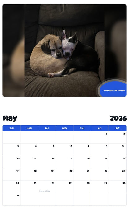 2026 - 2027 Oscar Puggle & Kip Dynamite - Pawidols Pet Calendar