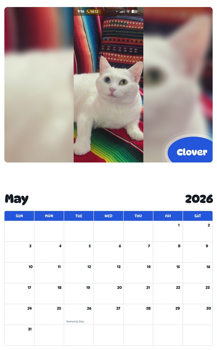 2026 - 2027 Clover - Pawidols Pet Calendar