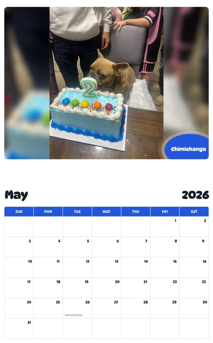 2026 - 2027 Chimichanga - Pawidols Pet Calendar