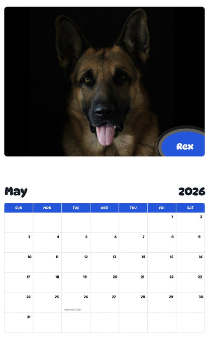 2026 - 2027 Rex - Pawidols Pet Calendar
