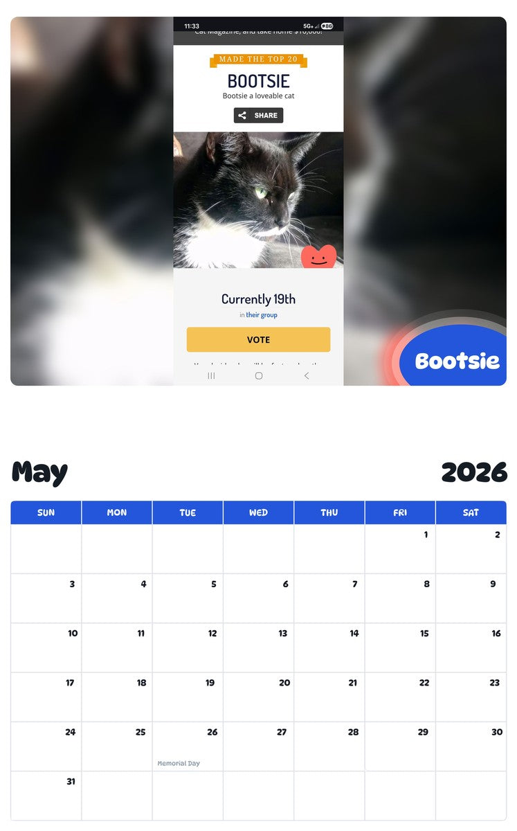 2026 - 2027 Bootsie - Pawidols Pet Calendar