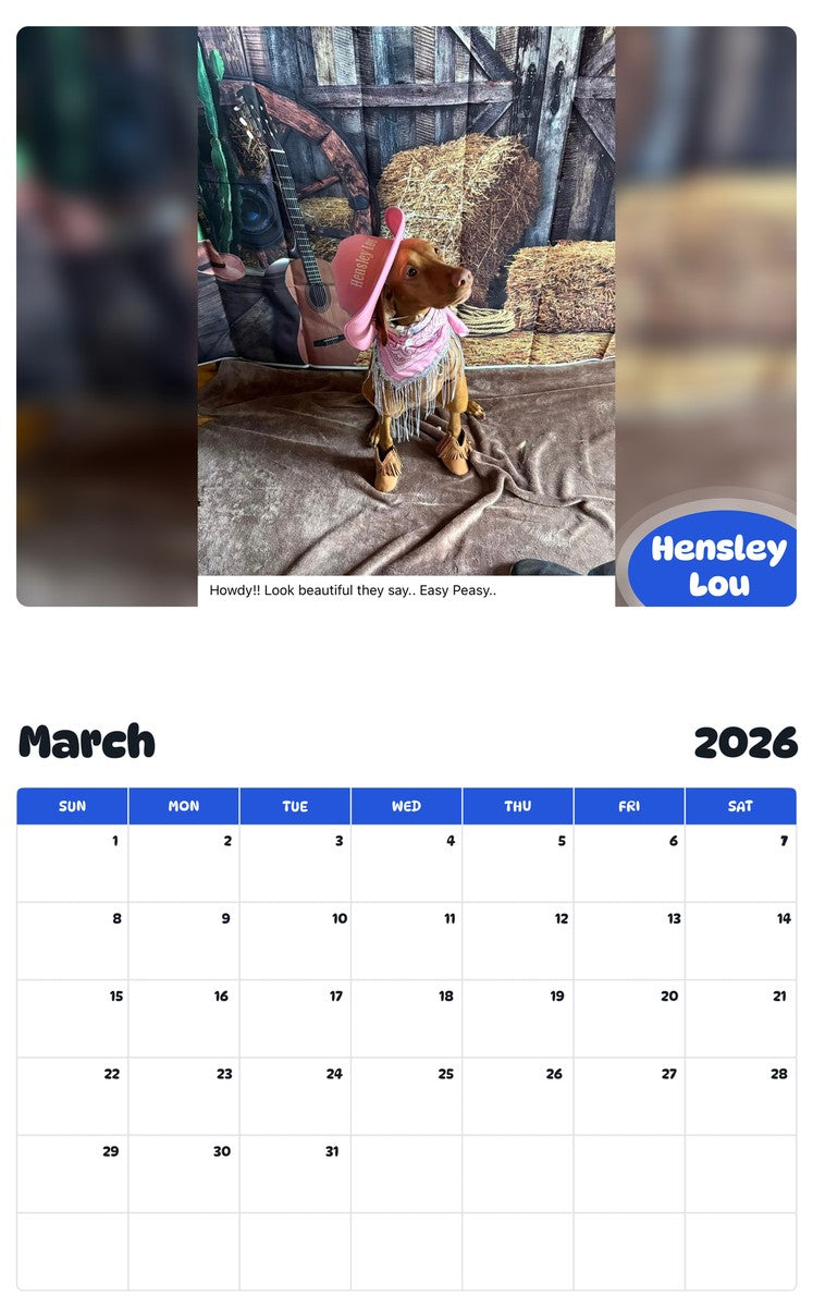 November 2025 - October 2026 Hensley Lou - Pawidols Pet Calendar
