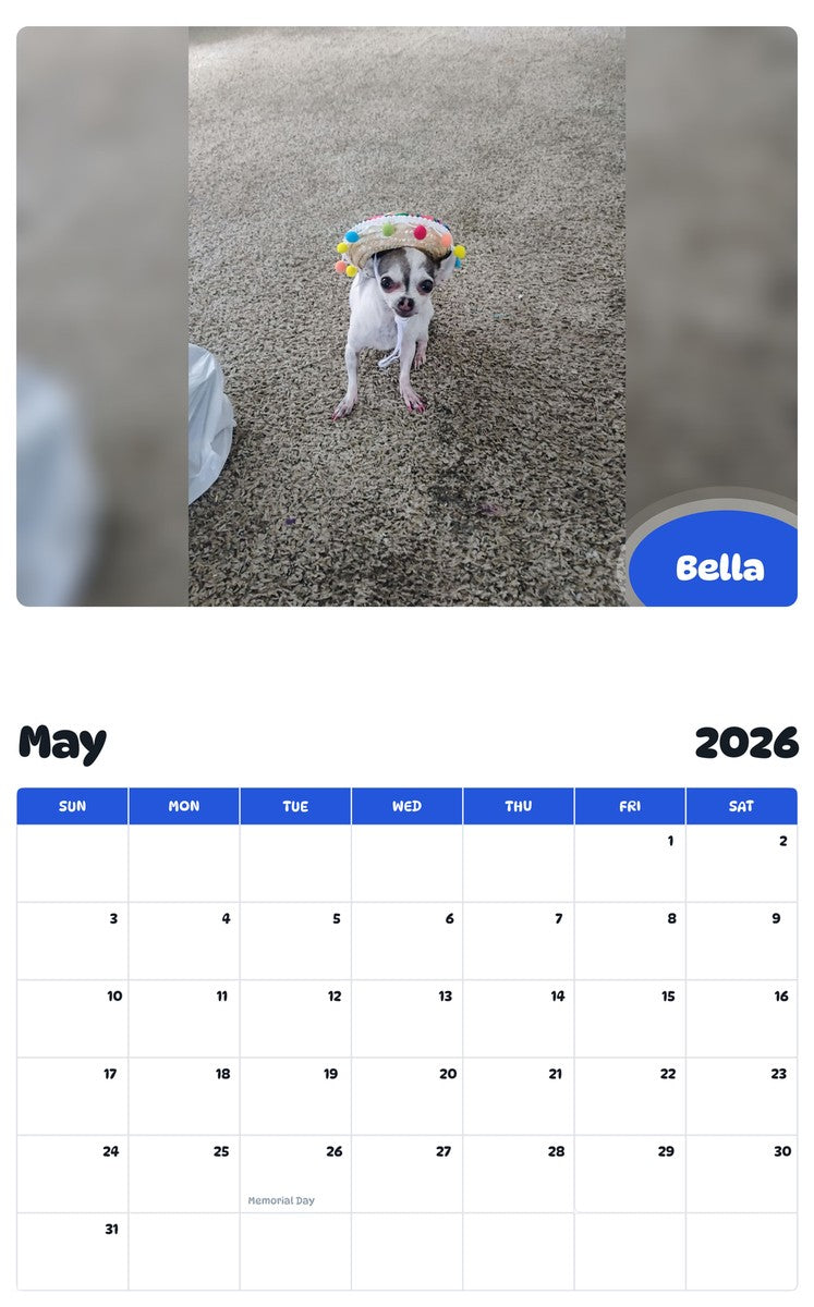 2026 - 2027 Bella - Pawidols Pet Calendar