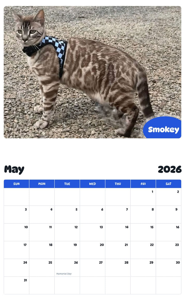 2026 - 2027 Smokey - Pawidols Pet Calendar