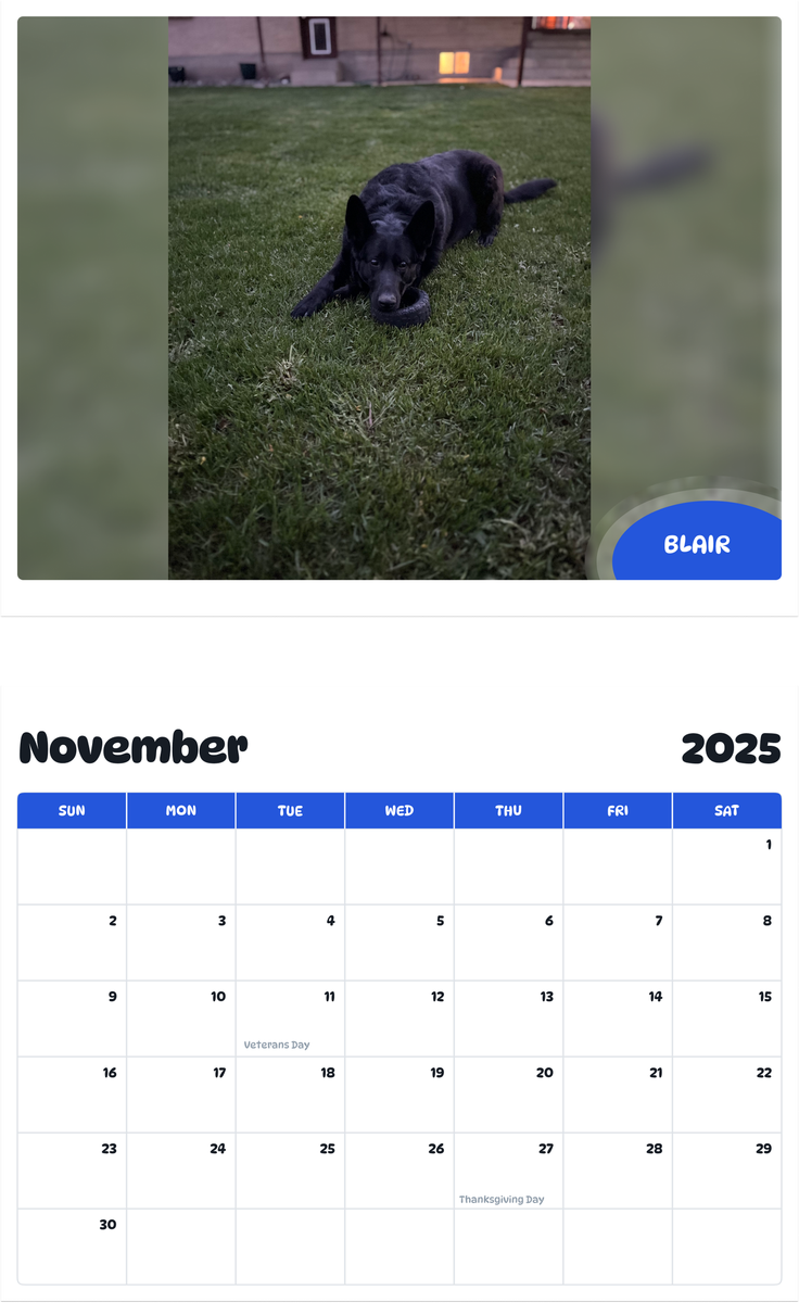 July 2025 - June 2026 Blair - Pawidols Pet Calendar