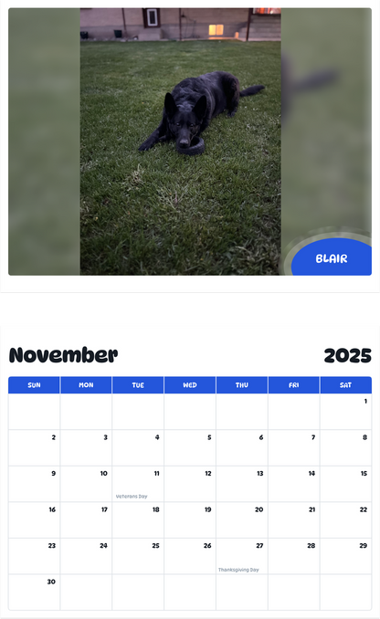 July 2025 - June 2026 Blair - Pawidols Pet Calendar