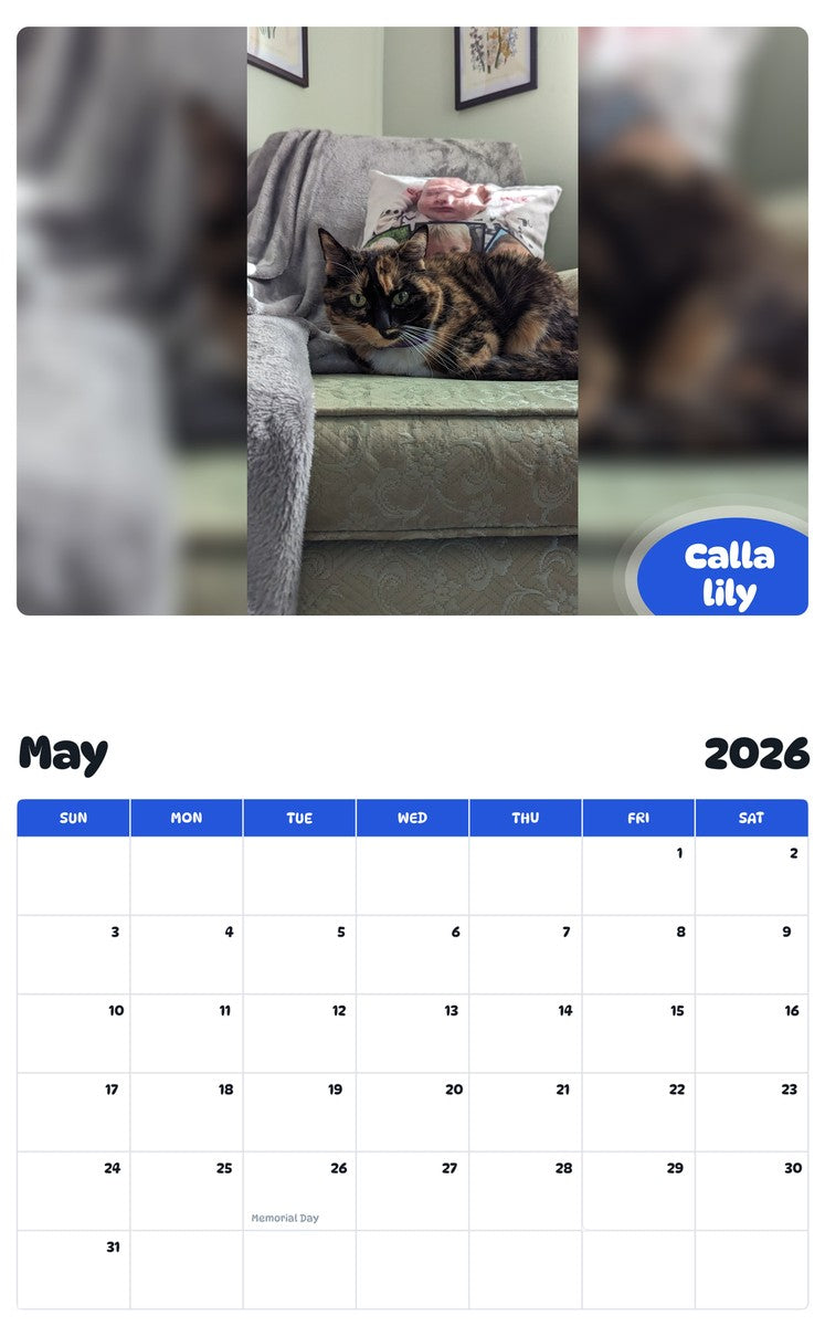 2026 - 2027 Calla lily - Pawidols Pet Calendar