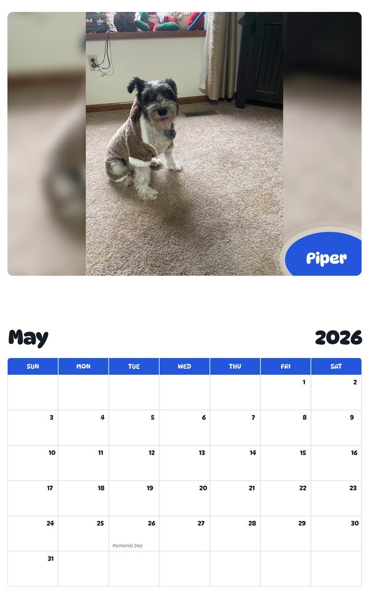 2026 - 2027 Piper - Pawidols Pet Calendar