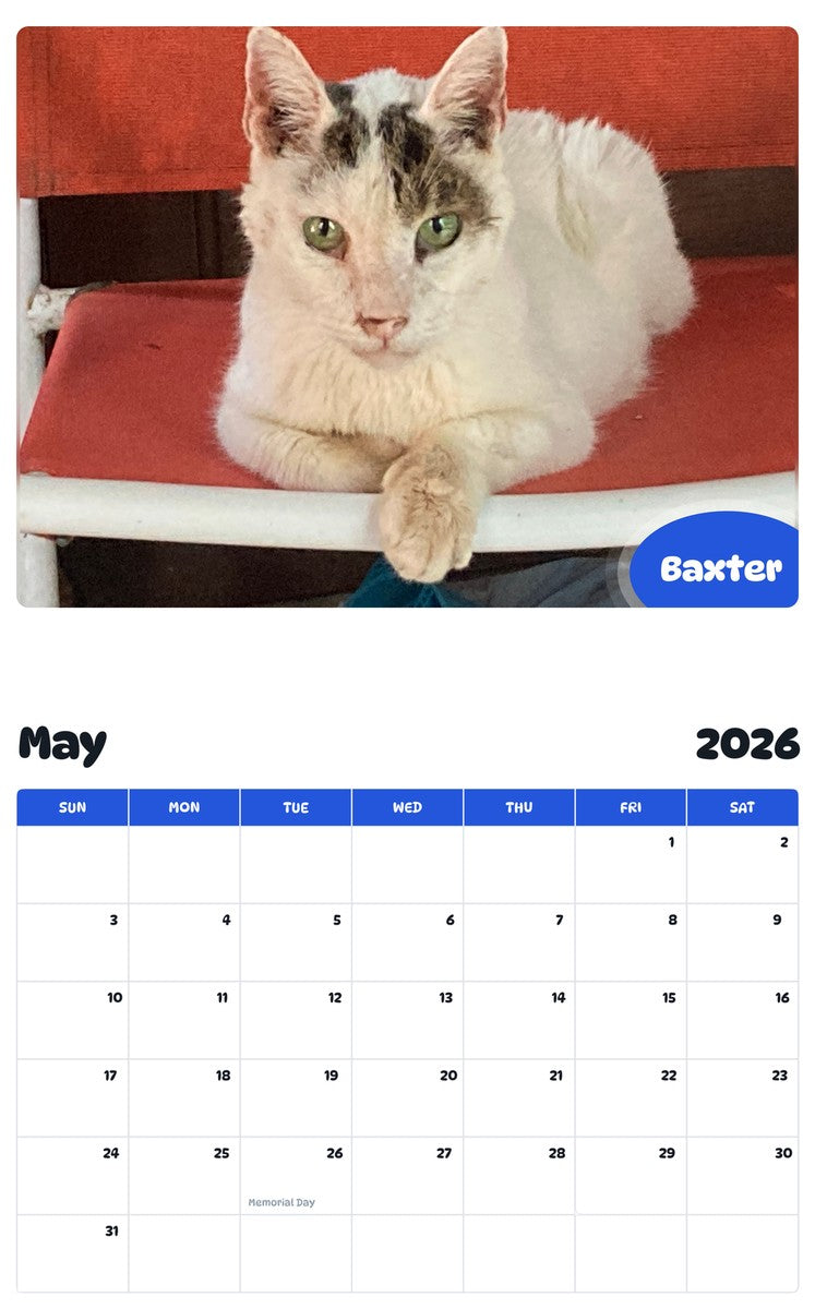 2026 - 2027 Baxter - Pawidols Pet Calendar