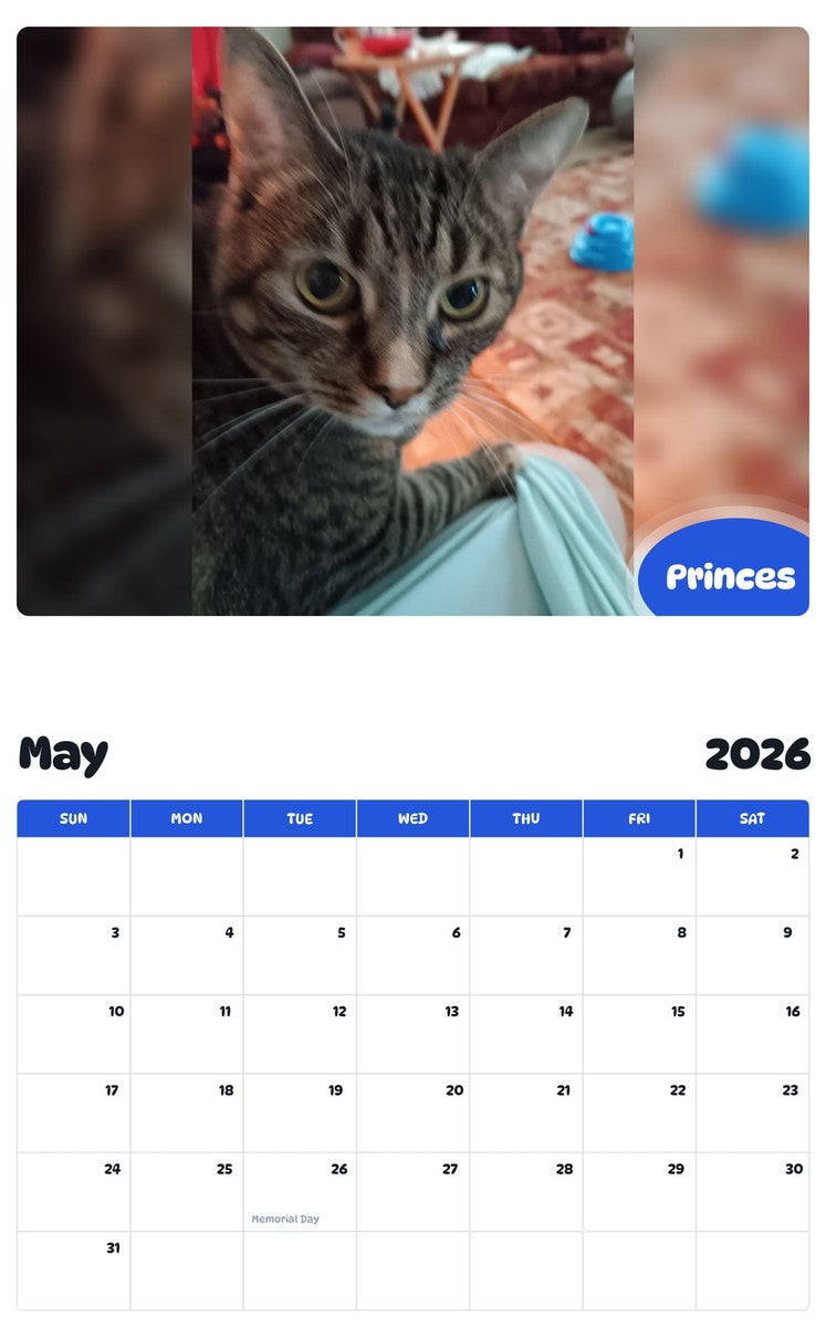2026 - 2027 Princes - Pawidols Pet Calendar