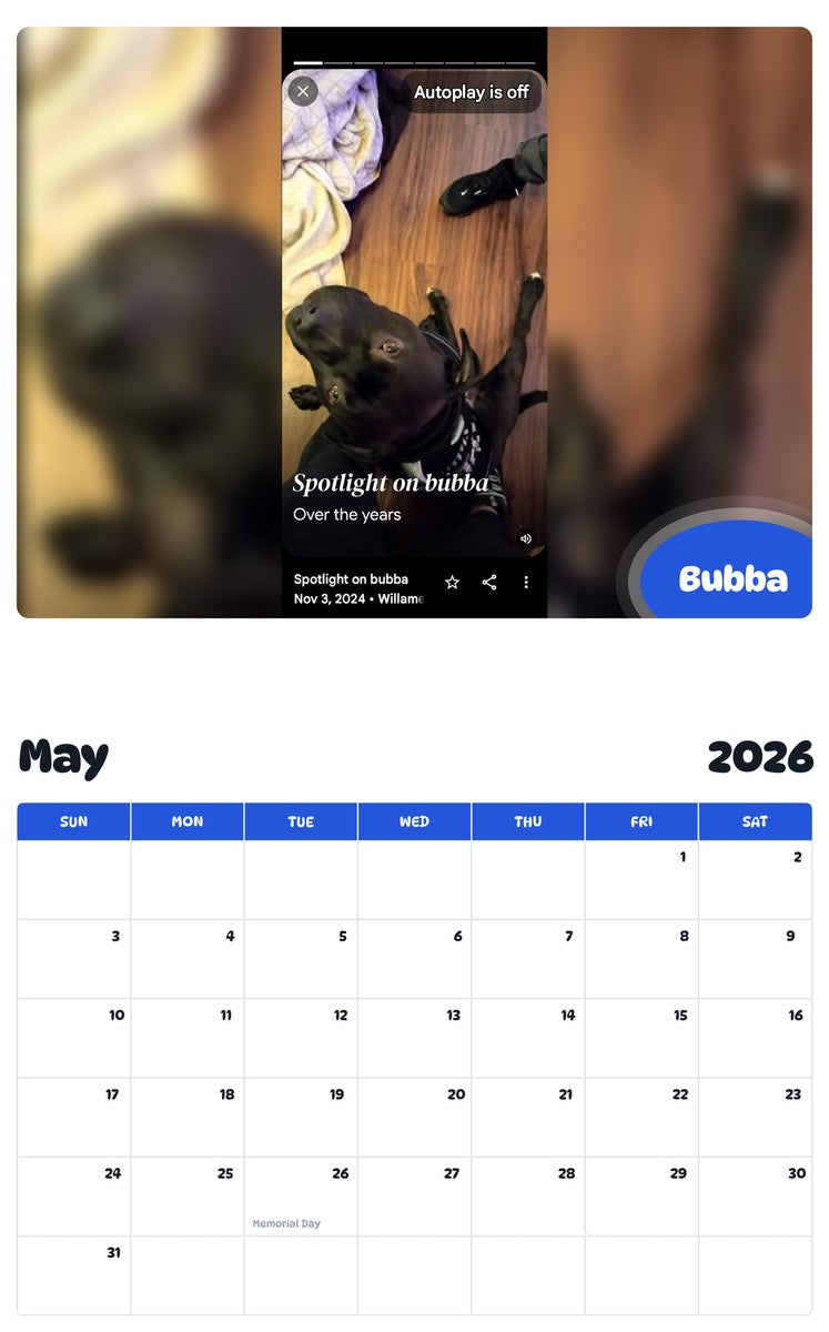 2026 - 2027 Bubba - Pawidols Pet Calendar