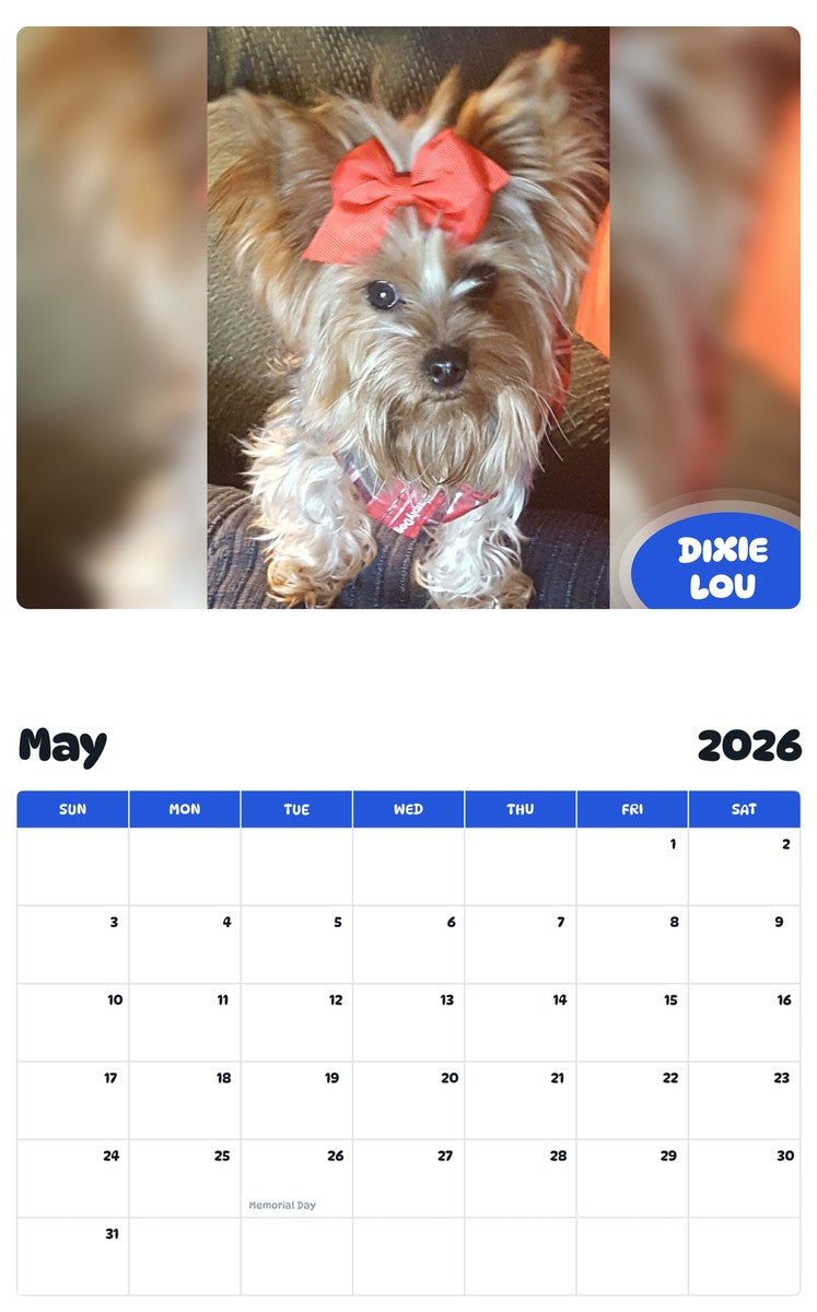 2026 - 2027 DIXIE LOU - Pawidols Pet Calendar