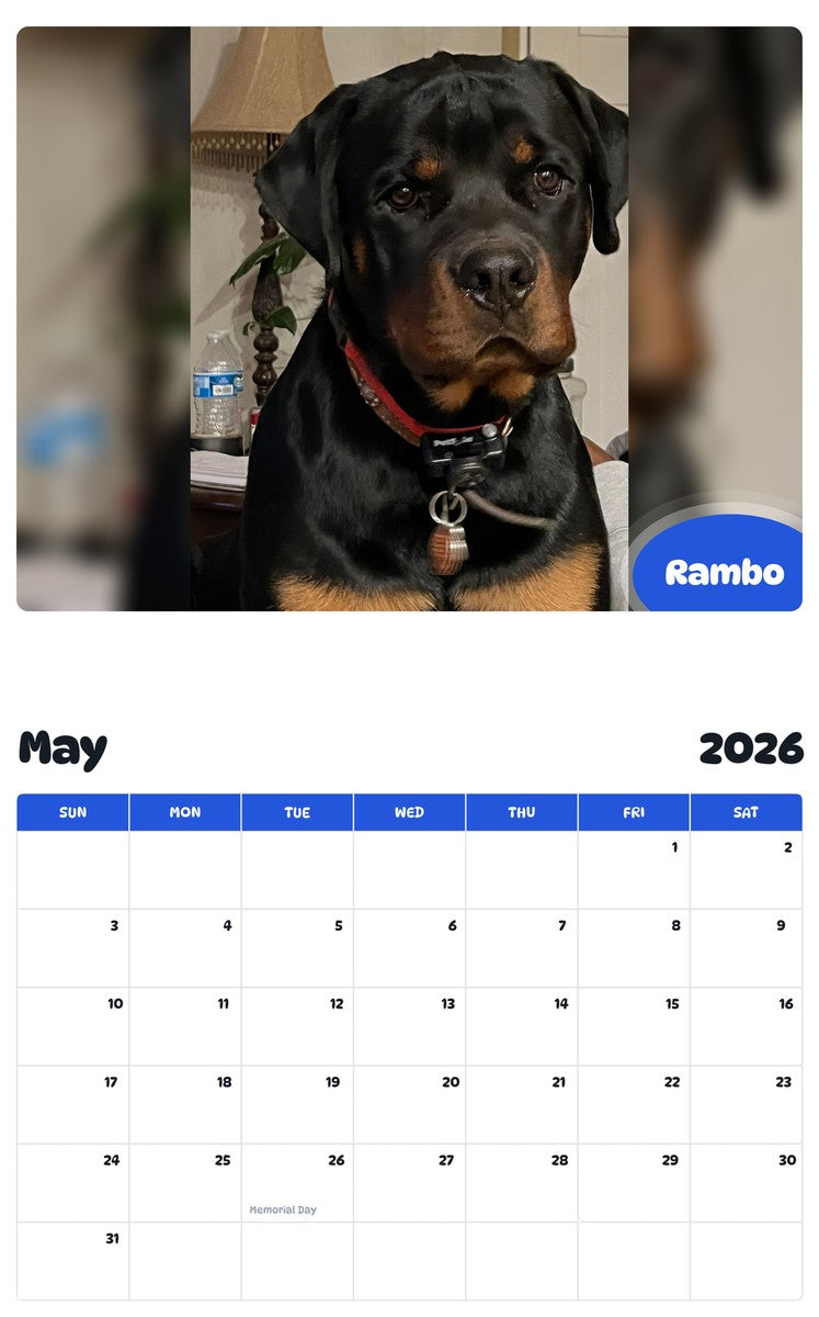 2026 - 2027 Rambo - Pawidols Pet Calendar