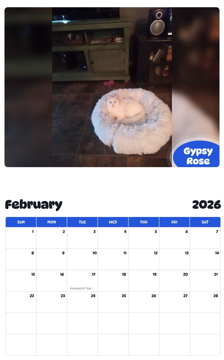 October 2025 - September 2026 Gypsy Rose - Pawidols Pet Calendar
