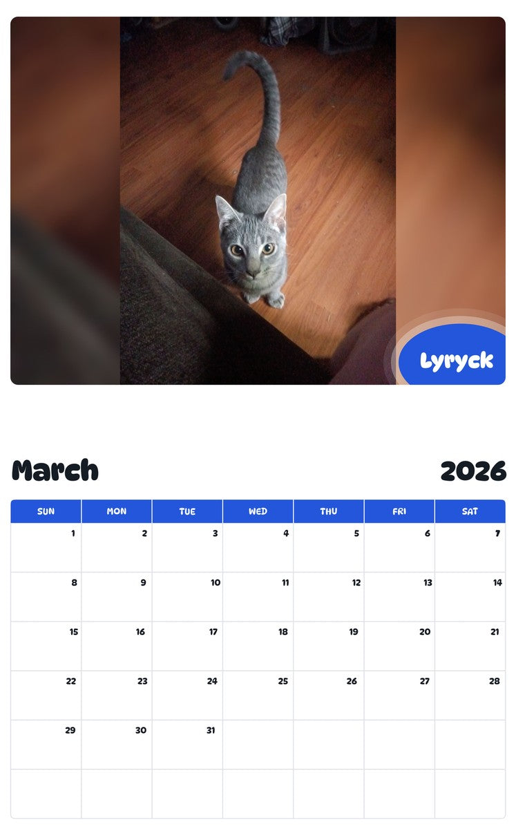 November 2025 - October 2026 Lyryck - Pawidols Pet Calendar