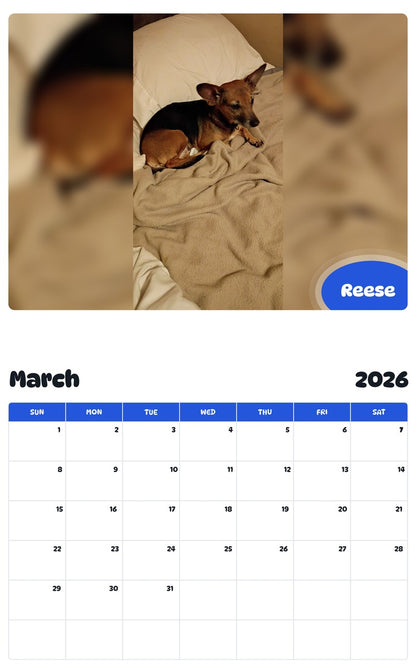 November 2025 - October 2026 Reese - Pawidols Pet Calendar