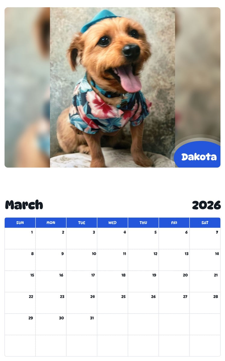 November 2025 - October 2026 Dakota - Pawidols Pet Calendar