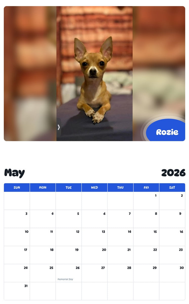 2026 - 2027 Rozie - Pawidols Pet Calendar