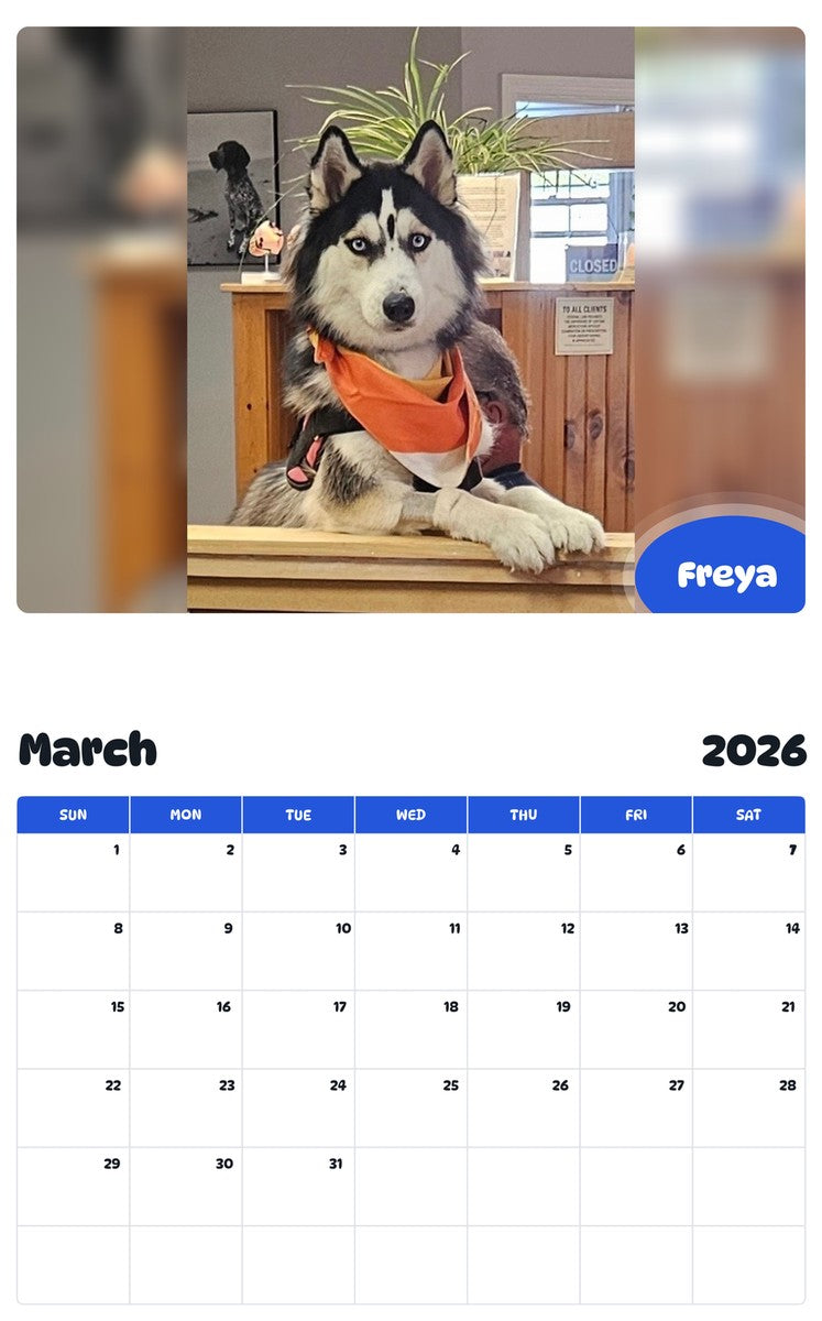 November 2025 - October 2026 Freya - Pawidols Pet Calendar